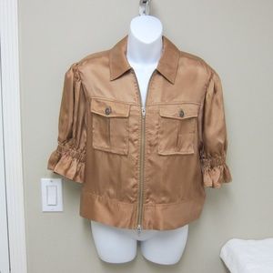 Cinq A Sept Holly Twill Zip Puff Sleeve Utility Jacket Shiny Light Cinnamon XS